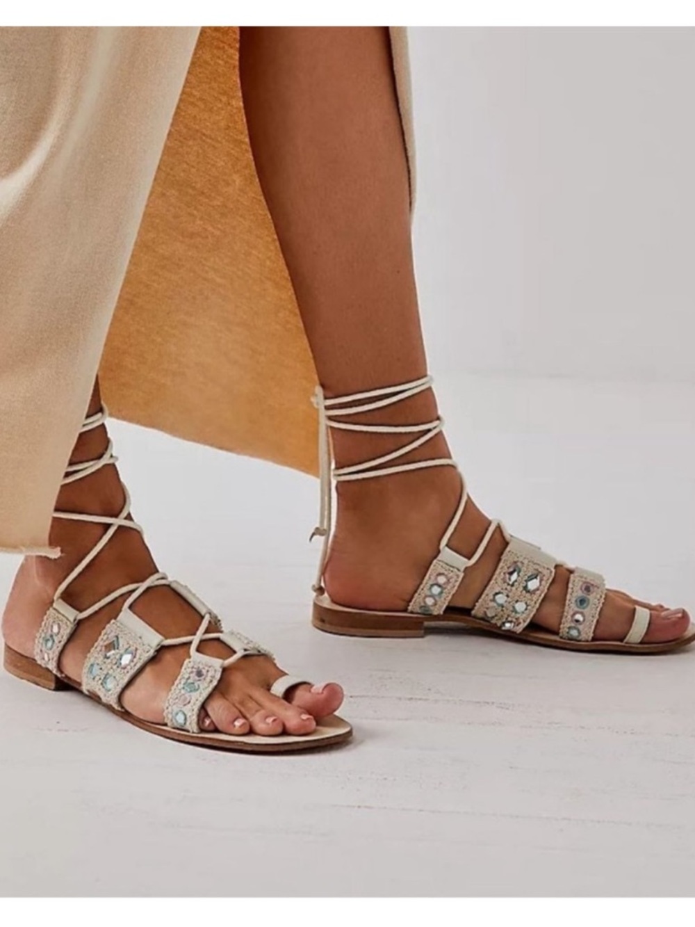 Free People sandals Mantra Mirror natural SZ 7.5 Boho coastal casual NWT RTL 98